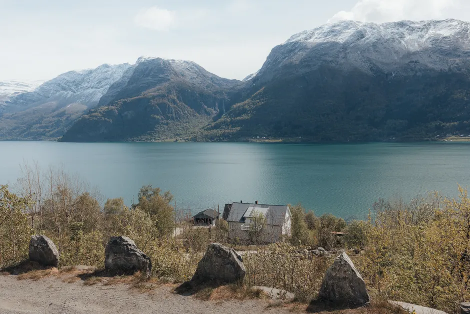 Fjordlandschaft Norwegen Strasse Am Wasser Panorama Dfdf