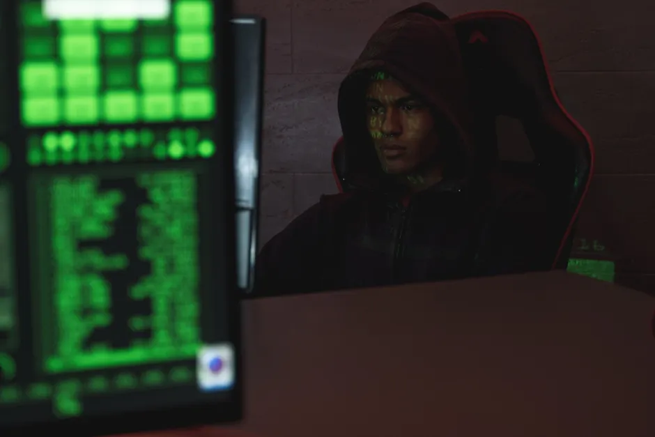 Detail Hacker Silhouette Vor Code Bildschirm Foto Dunkler Raum Number 2