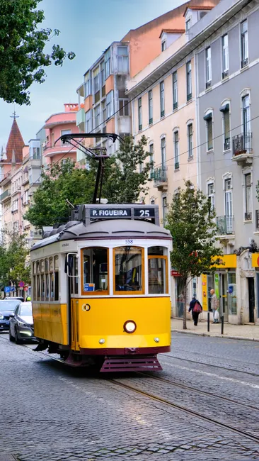 Detail Lisboa Straßenbahn Gelb In Altstadtgasse Number 11