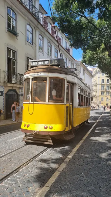 Detail Lisboa Straßenbahn Gelb In Altstadtgasse Number 17