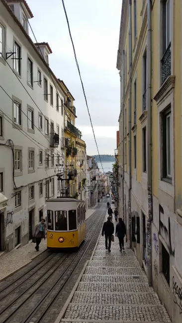 Detail Lisboa Straßenbahn Gelb In Altstadtgasse Number 10