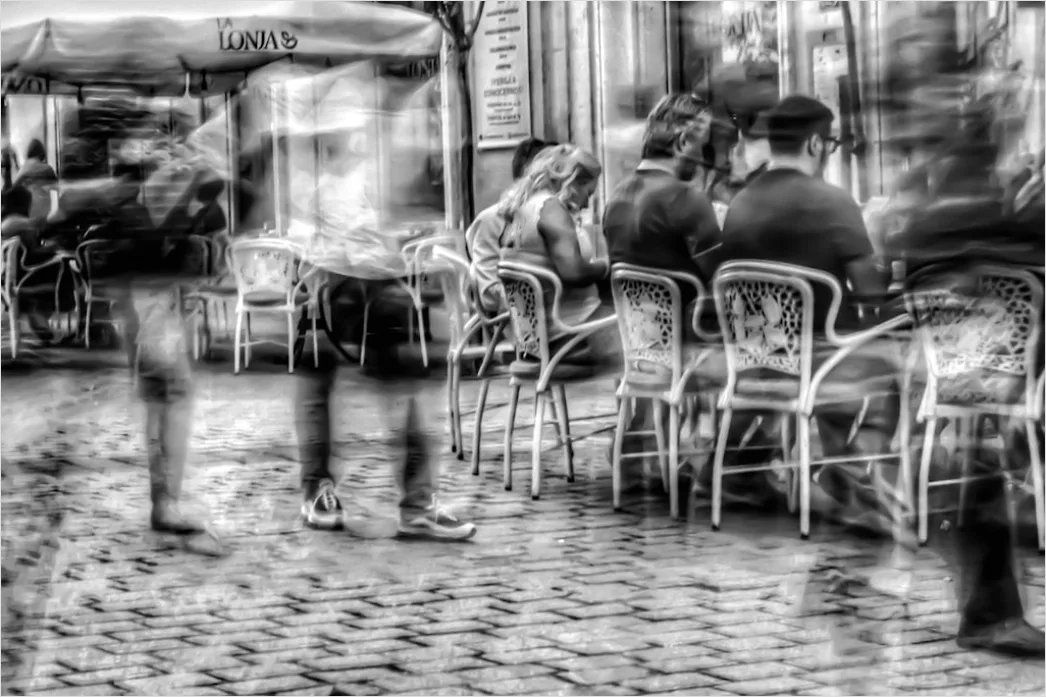 Reiseszene Strassencafe Menschen Unscharf Bokeh 164b