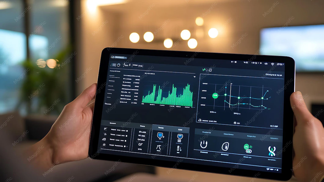 Detail Smart Home Dashboard Auf Tablet Bildschirm Foto Wohnzimmer Number 2