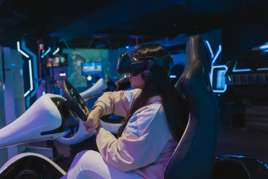 Detail Virtual Reality Headset Im Gaming Raum Foto Neon Number 13