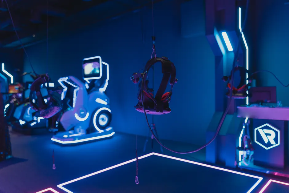 Detail Virtual Reality Headset Im Gaming Raum Foto Neon Number 6