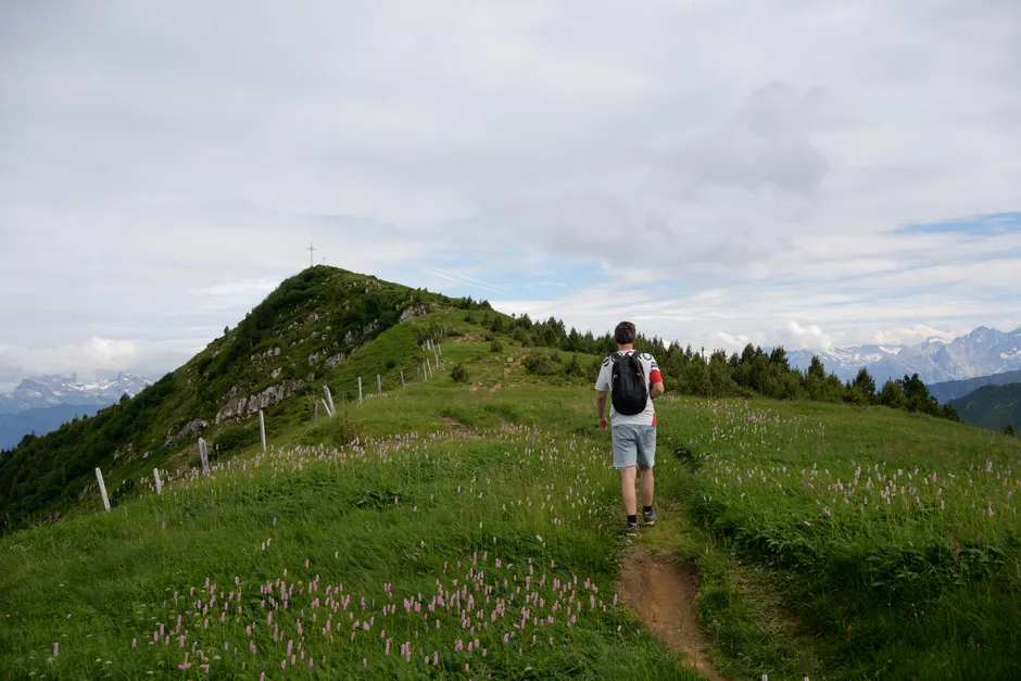 Detail Wanderer Mit Rucksack Auf Bergpfad Von Hinten Number 17