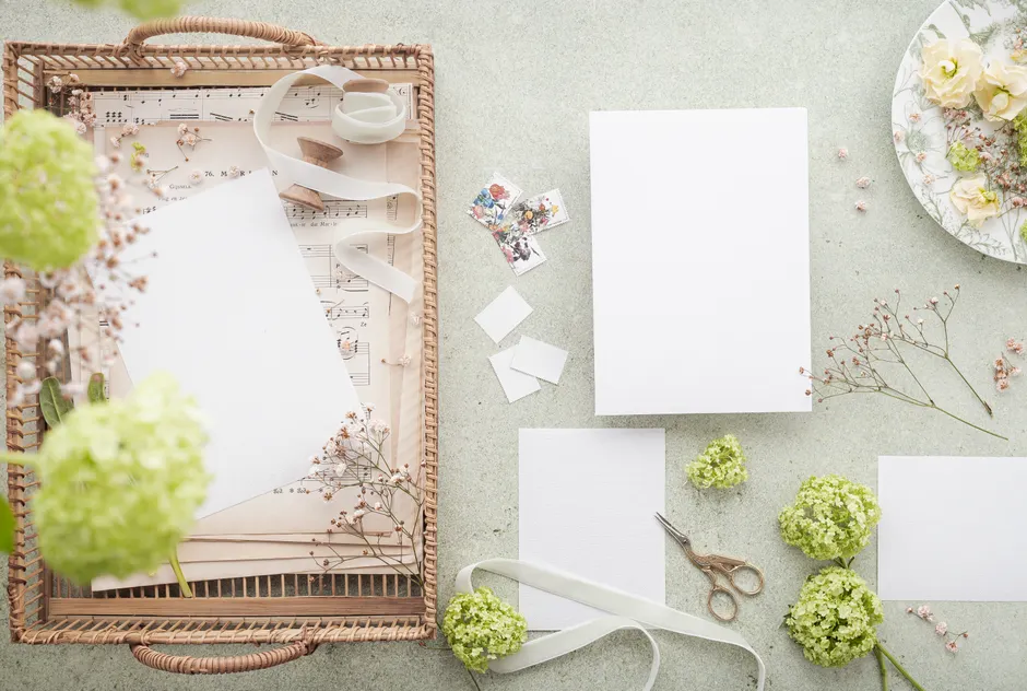 Detail Buchcover Design Mockup Auf Holztisch Flat Lay Number 12