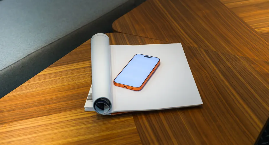 Detail Buchcover Design Mockup Auf Holztisch Flat Lay Number 6