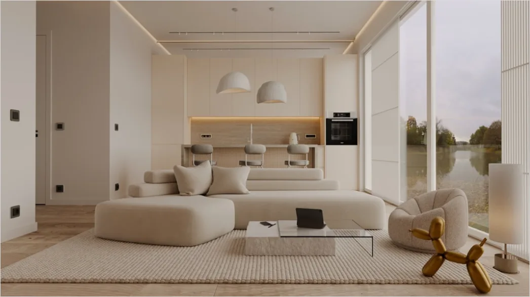 Modernes Wohnzimmer Minimalistisch Helle Farben Foto Bcad