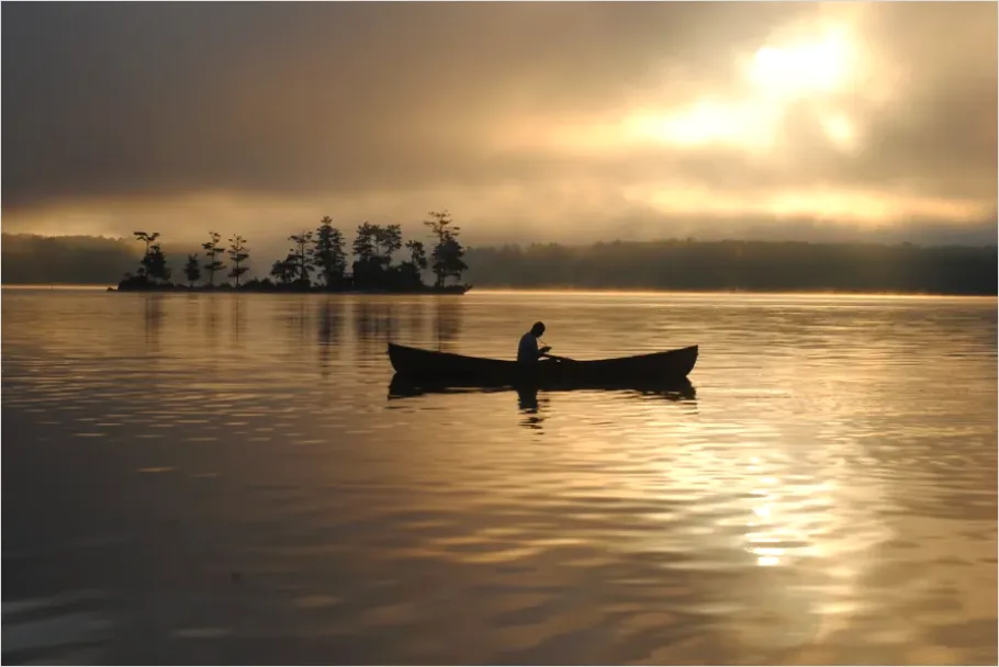 Detail Canoe On Lake Mist Photo Number 3