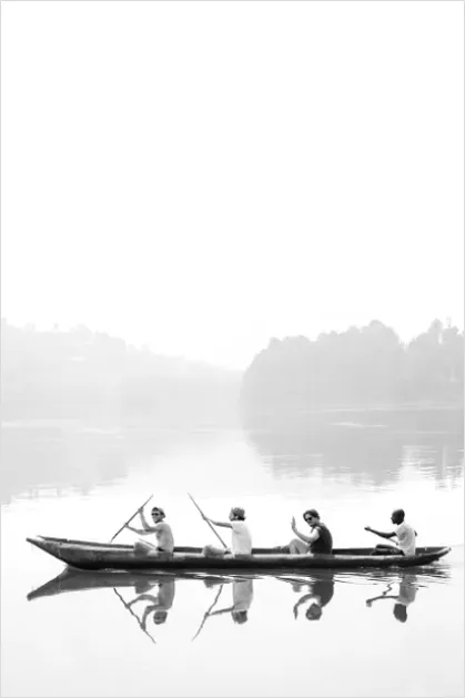 Detail Canoe On Lake Mist Photo Number 8