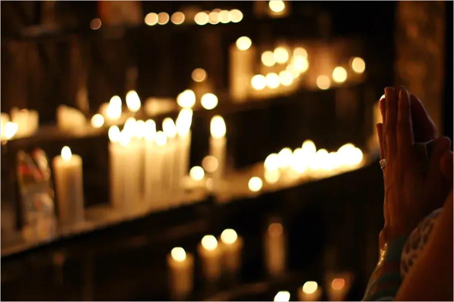 Detail Hands Praying In Church Soft Light Number 2