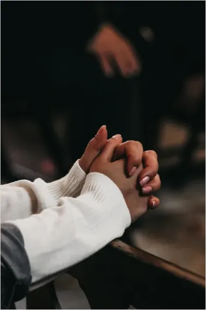 Detail Hands Praying In Church Soft Light Number 3