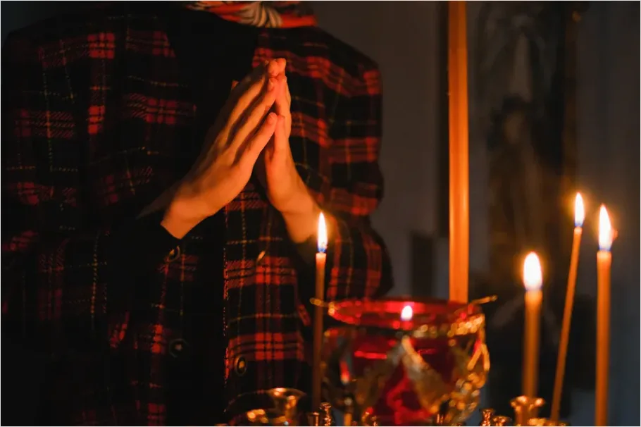 Detail Hands Praying In Church Soft Light Number 4