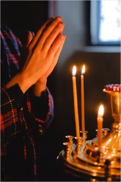 Detail Hands Praying In Church Soft Light Number 8