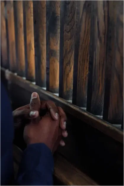 Detail Hands Praying In Church Soft Light Number 9