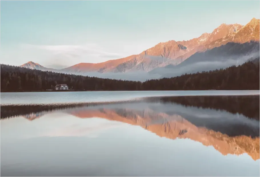 Lake Reflection Mountains Sunrise Fa96