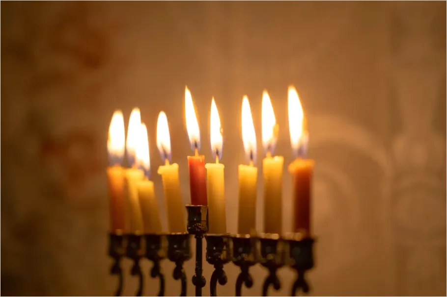 Detail Menorah Candles Lit Dark Background Number 2