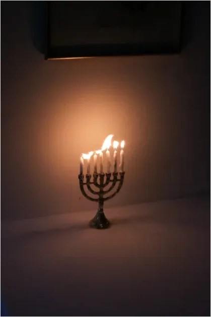 Detail Menorah Candles Lit Dark Background Number 3