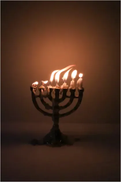 Detail Menorah Candles Lit Dark Background Number 7