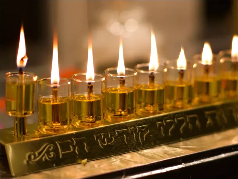 Detail Menorah Candles Lit Dark Background Number 10
