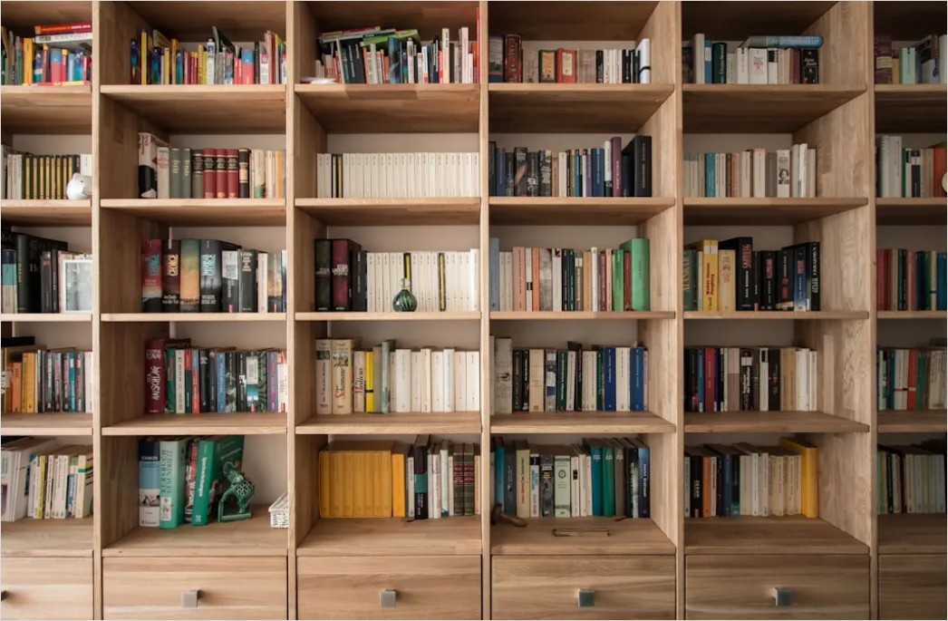 Bibliotheksregal Perspektive Mit Vielen Buechern Foto 21e3