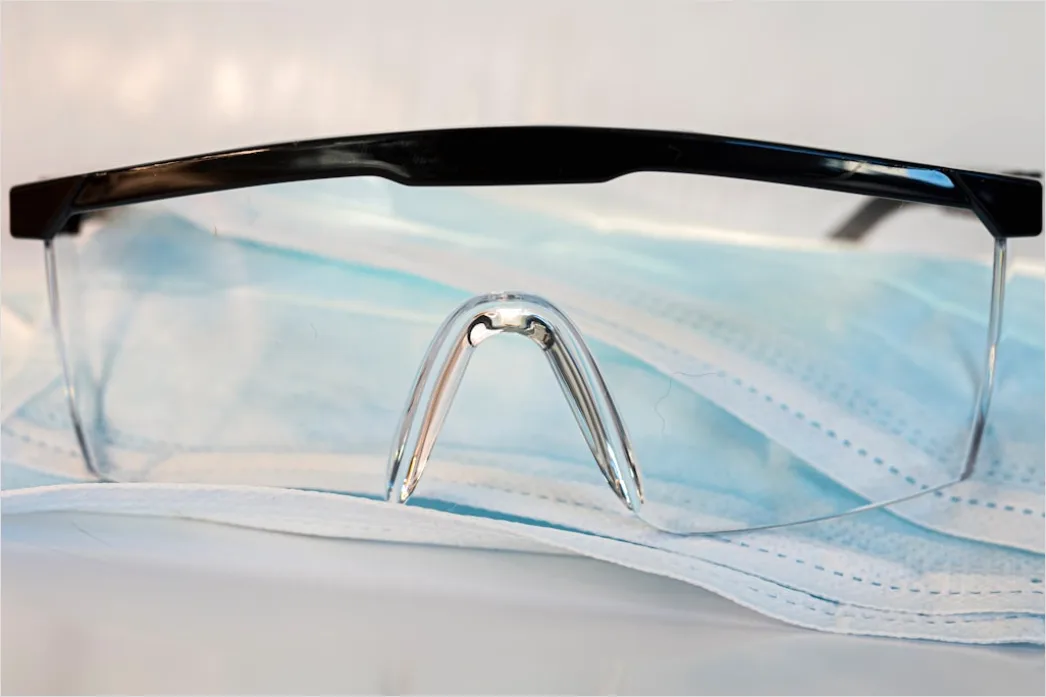 Chemieunterricht Sicherheit Brille Und Handschuhe Foto Nahaufnahme 8132