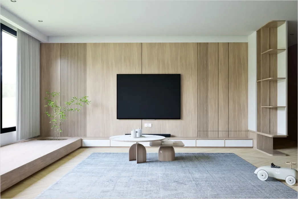 Detail Japandi Interieur Wohnzimmer Holz Beige Foto Number 13