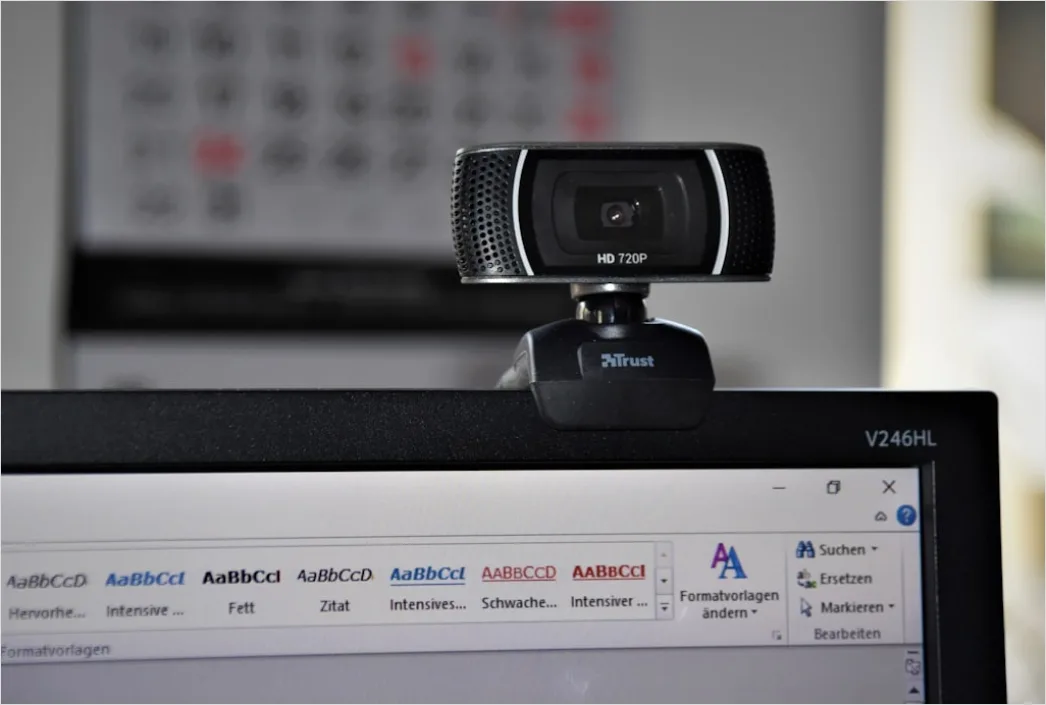 Online Unterricht Lehrerin Vor Laptop Webcam Foto Abde