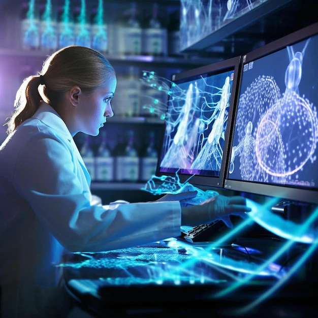 Genetiker Analysiert Daten Am Computer Foto