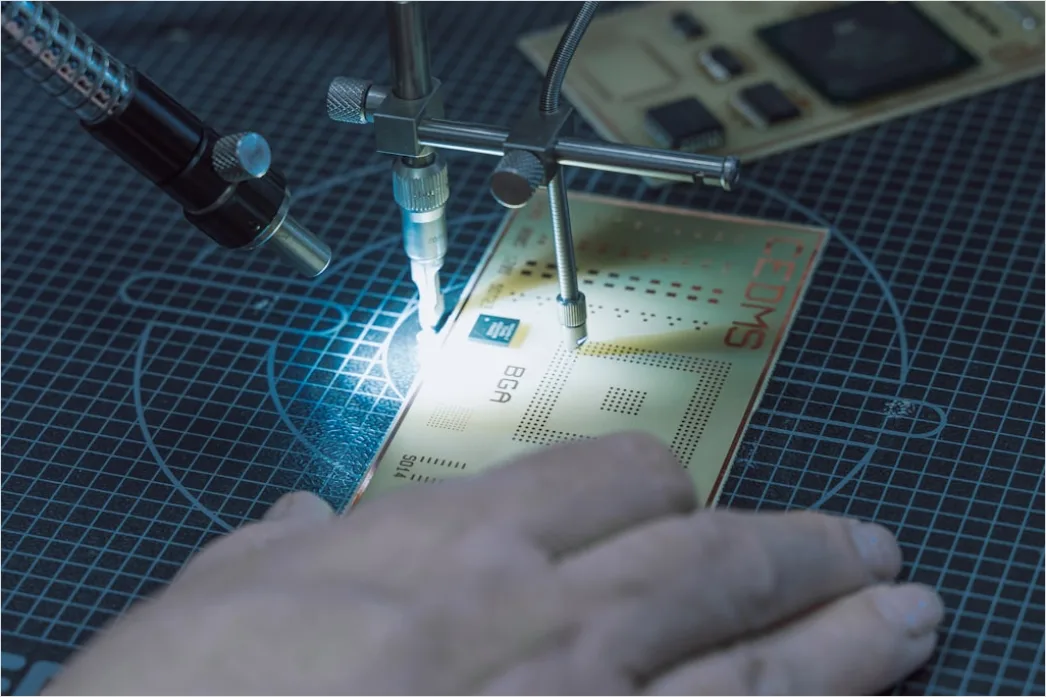 Ingenieur Untersucht Mikrochip Nahaufnahme Foto 14ad