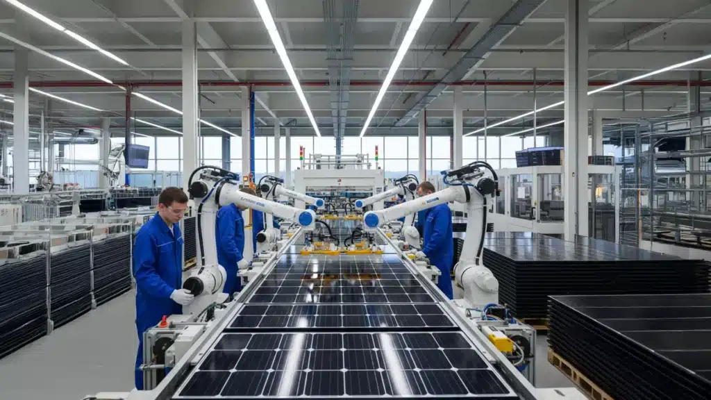 Industrielle Fertigung Von Solarmodulen Foto