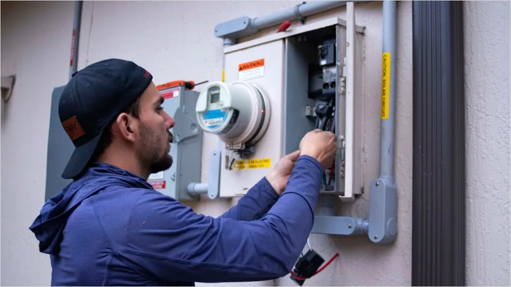 Techniker Prueft Elektrische Anlage Foto