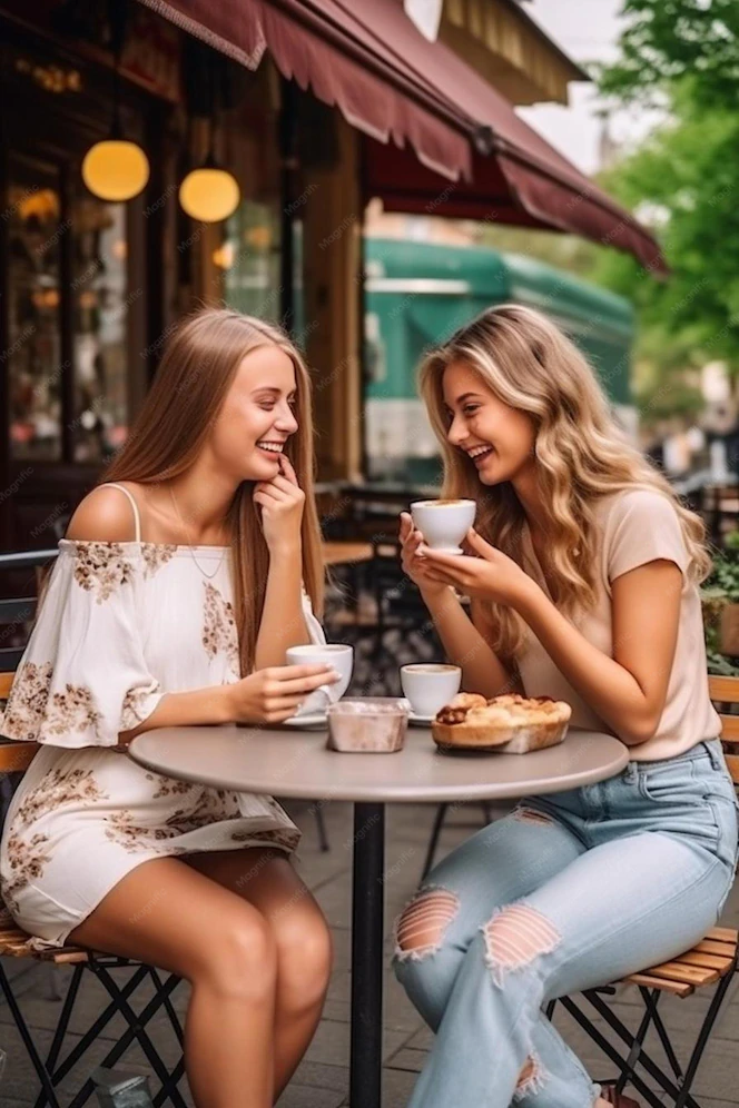 Freundinnen Trinken Kaffee Im Cafe Foto E5fe