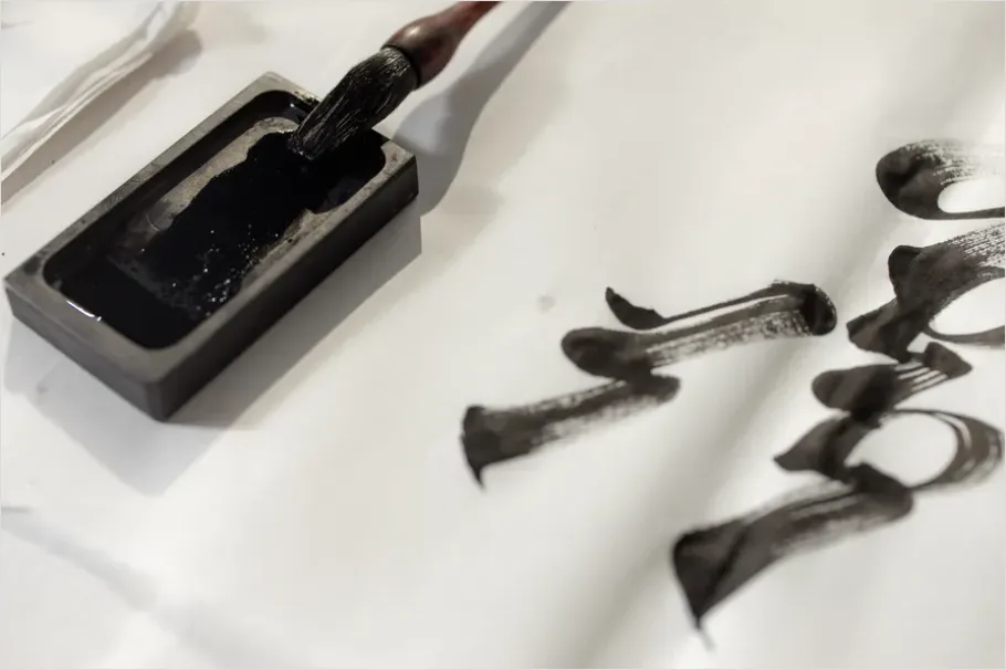 Calligraphy Ink Brush Strokes Close Up F97b