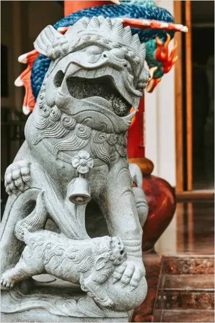 Detail Guardian Lion Statue Temple Entrance Photo Number 3