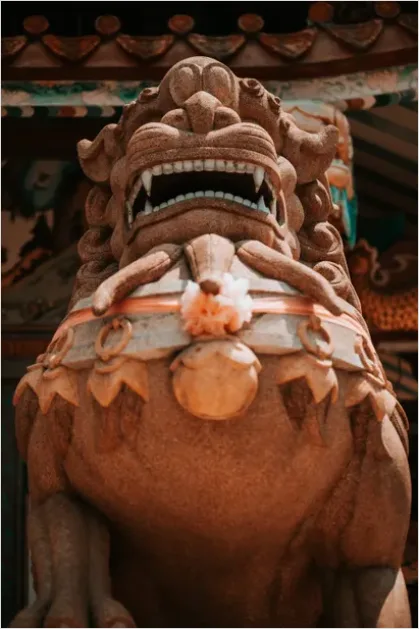 Detail Guardian Lion Statue Temple Entrance Photo Number 5