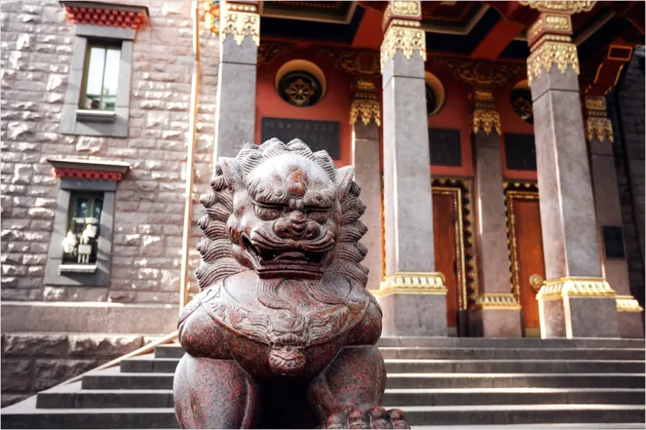 Detail Guardian Lion Statue Temple Entrance Photo Number 6