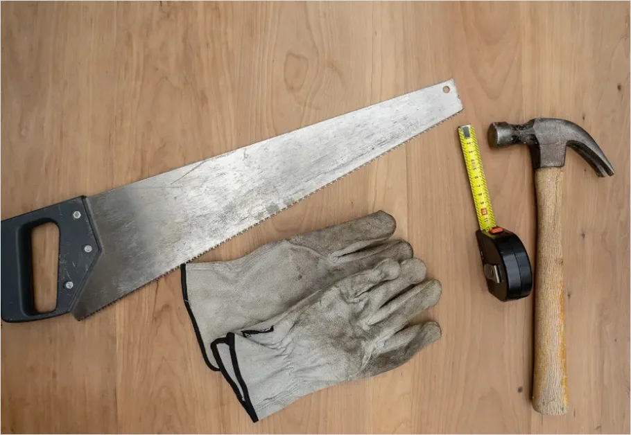Detail Hand Tools On Workshop Table Flat Lay Number 7
