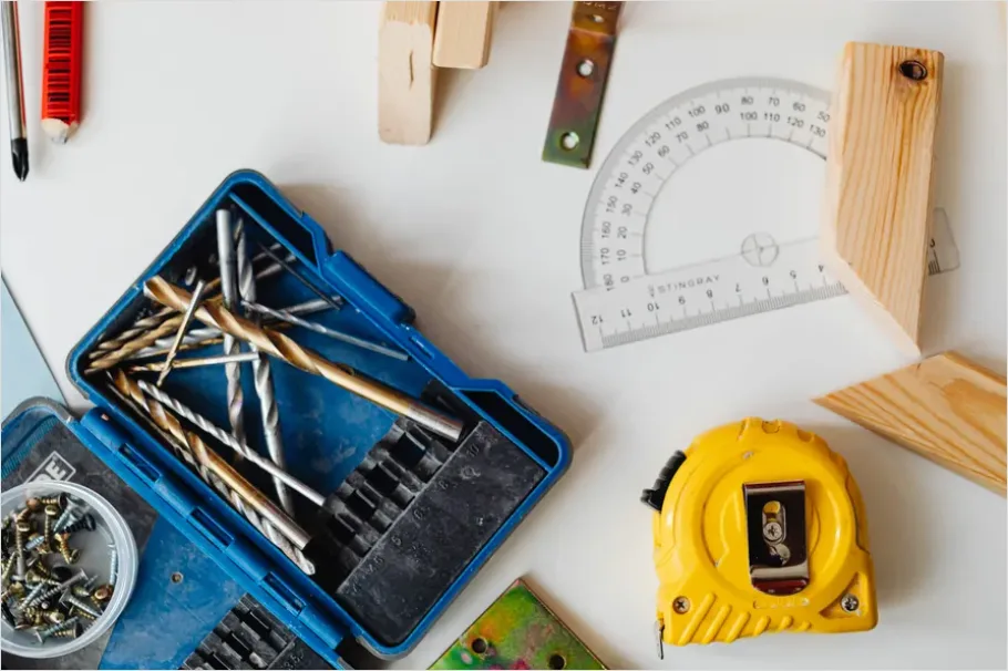 Detail Hand Tools On Workshop Table Flat Lay Number 8