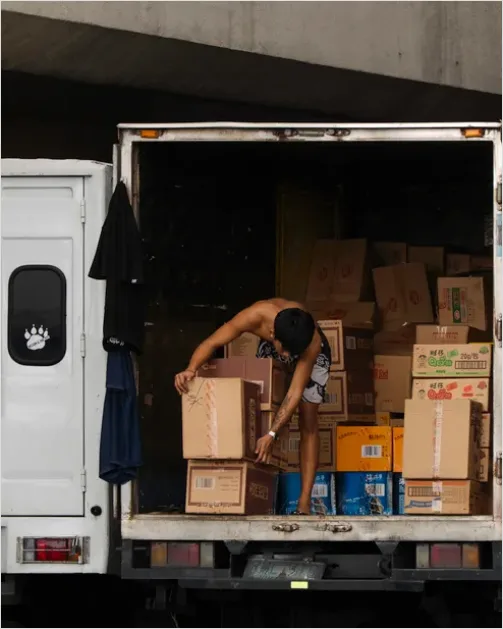 Detail Logistics Worker Loading Truck Warehouse Number 3