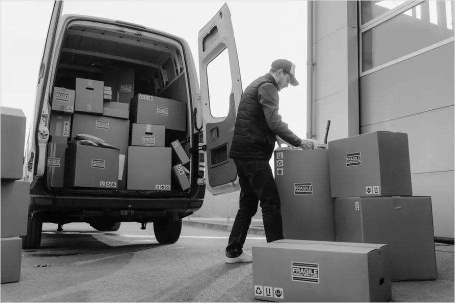Detail Logistics Worker Loading Truck Warehouse Number 6