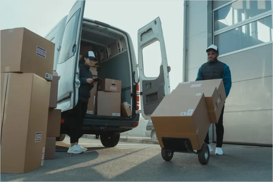 Detail Logistics Worker Loading Truck Warehouse Number 7