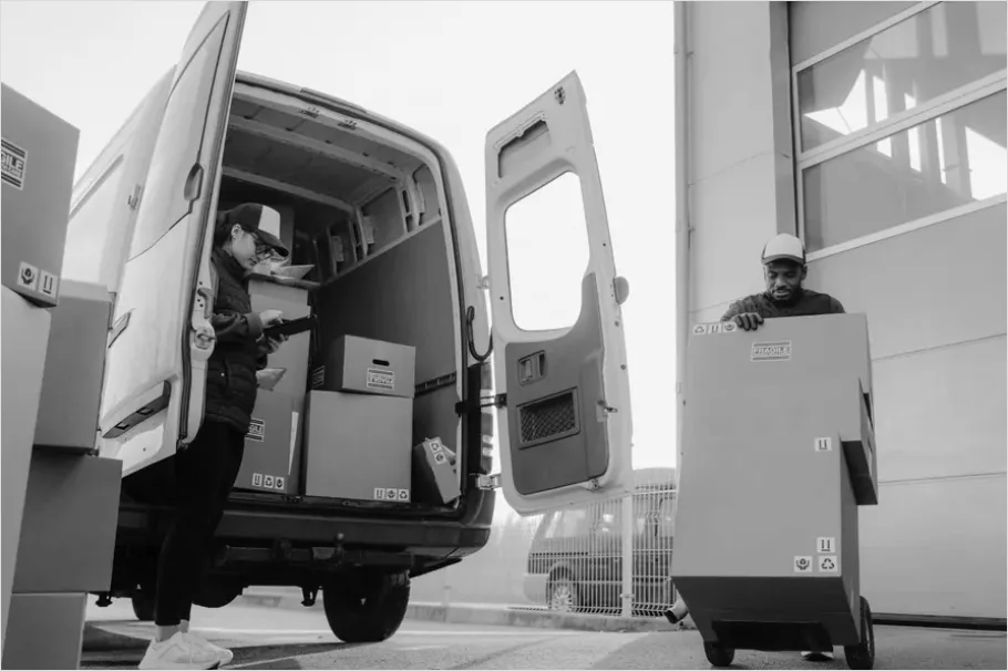Detail Logistics Worker Loading Truck Warehouse Number 8