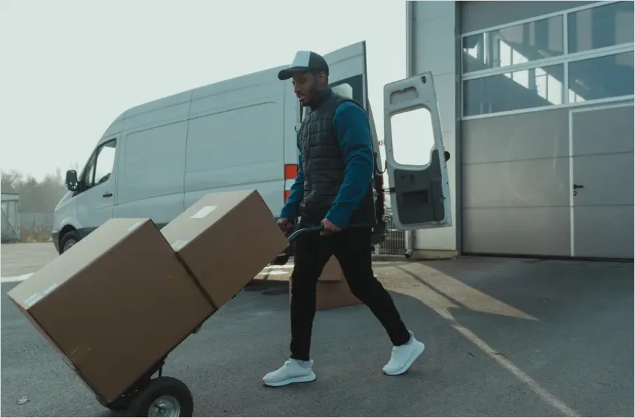 Detail Logistics Worker Loading Truck Warehouse Number 9