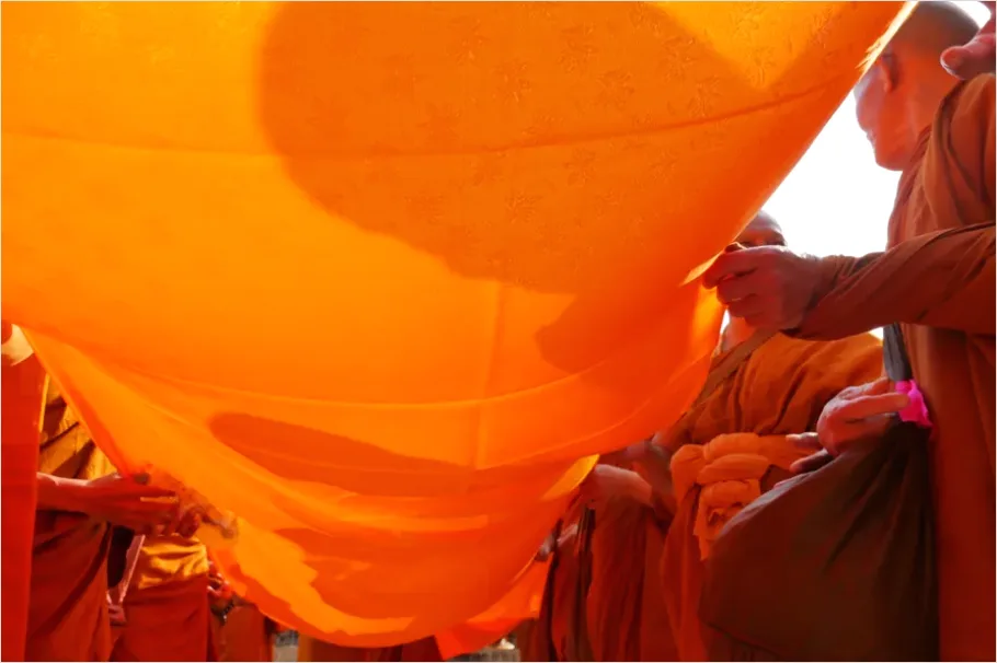 Detail Monk Robe Saffron Fabric Texture Number 2