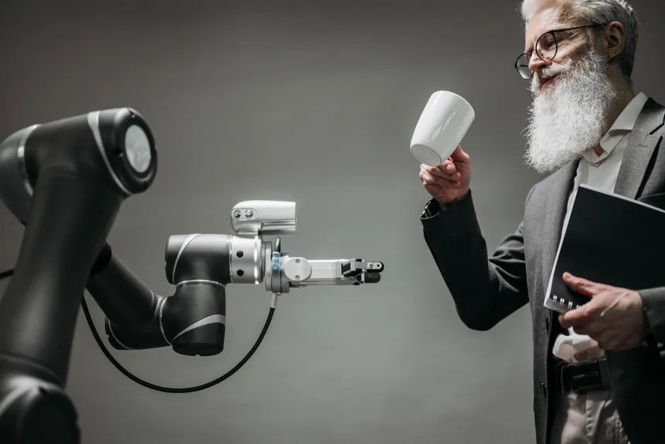 Detail Collaborative Robot Cobot Working With Human Number 8