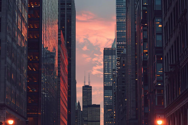 Detail Downtown Skyscraper Skyline At Sunset Photo Number 2