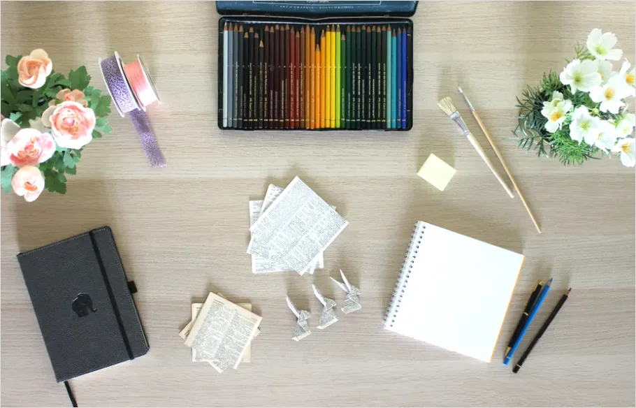Detail Notebooks Pencils Desk Flat Lay Number 2