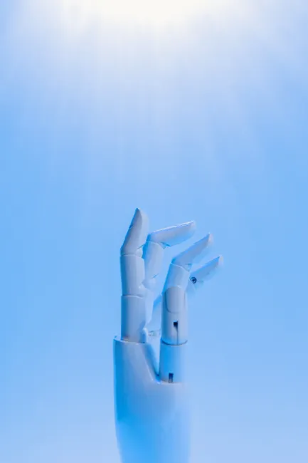 Detail Robot Hand Touching Digital Screen Blue Number 12
